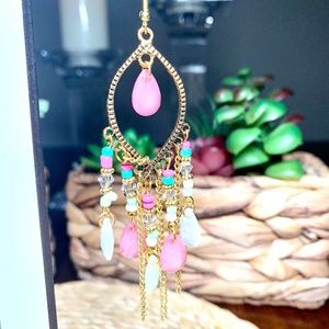 Pair of Radiant Tear Drop Chandelier Bead and Chain Dangle Earrings